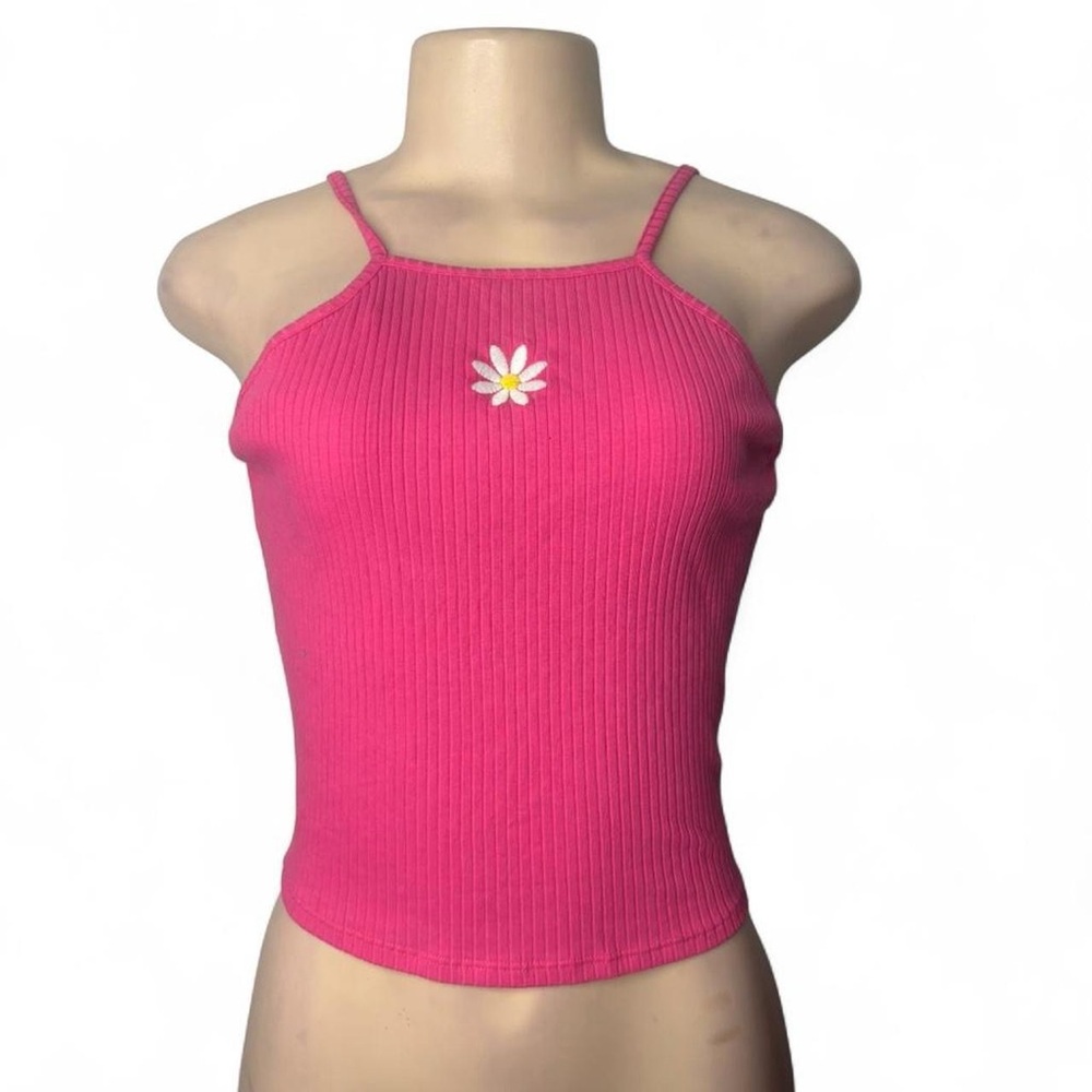 Hot Pink Ribbed Daisy Tank Top
